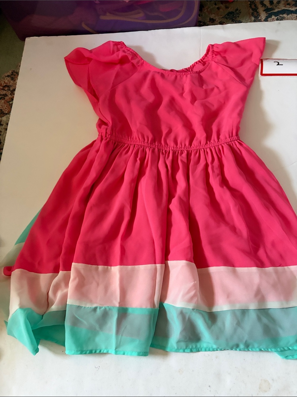 Holiday Editions Hot Pink, Mint & Pale Pink Tiered Flutter Sleeve Dress